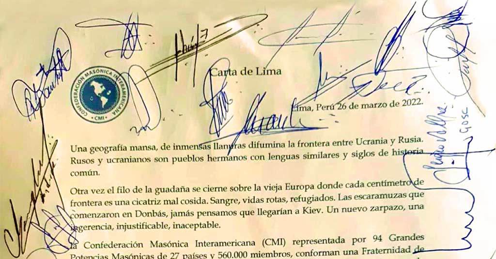 Lee más sobre el artículo Ucrania | Carta de Lima junto a 94 Potencias Masónicas